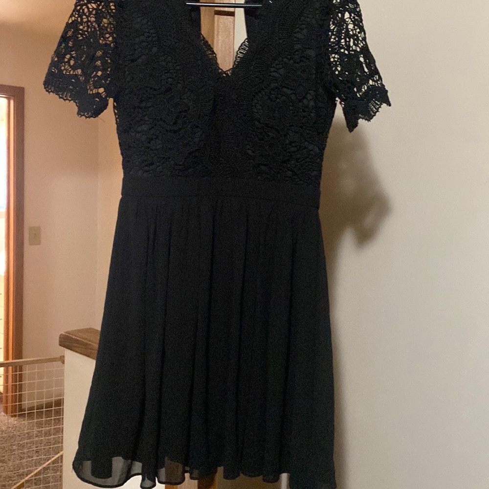 Lulus Angel in Disguise Black Lace Skater Dress Size Small